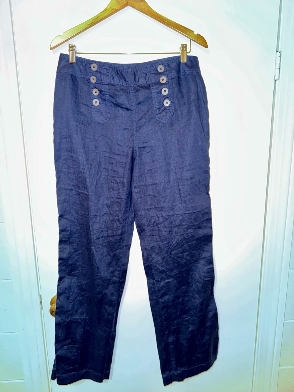 Cynthia Rowley Navy Linen Button-Front Wide Leg Pants 10